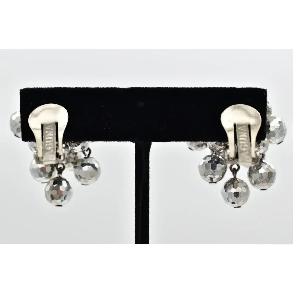 Laguna Vintage Clip On Crystal Earrings Silver Disco Chandelier Signed 50s BinBK